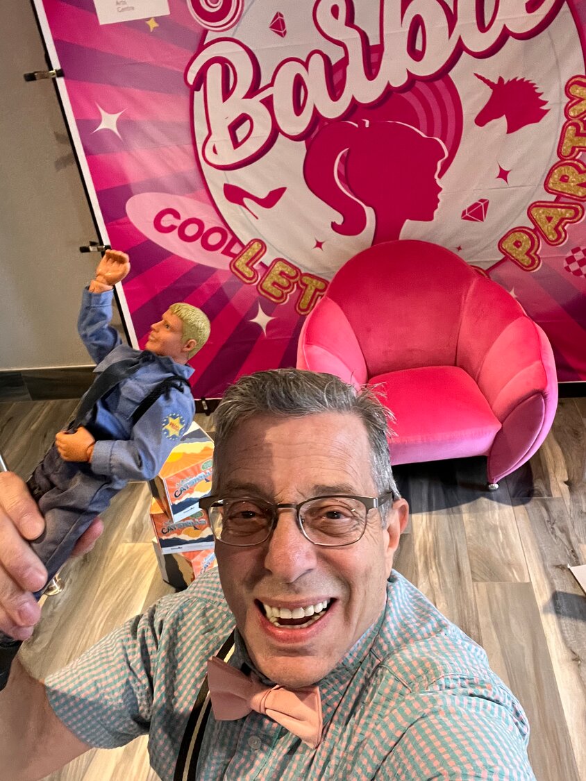 In honor of dear old dad, I dressed up as "sexually ambiguous" Allan and brought a Ken doll to the screening of "Barbie" last week in Hurleyville, NY.